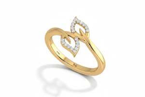 Anillo de Diamantes con Hoja Doble Celestial en Oro de 14K – Banda Abierta Elegante Inspirada en la Naturaleza para Mujer |   0.10Ctw |   Regalo para Ella - Product Image 3