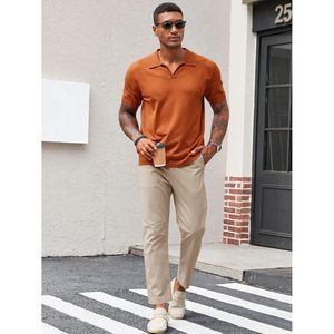 2025 hombres 100% poliéster cuello en V para Polos de punto oscuro Golf Casual Slim Fit Tops alta manga corta músculo gimnasio Tops - Product Image 2