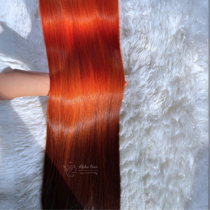 Extensiones de cabello humano brasileño Premium, gran stock, doble dibujado, naranja, sedoso, brillante, hueso, recto, cutícula alineada, materia prima - Product Image 1