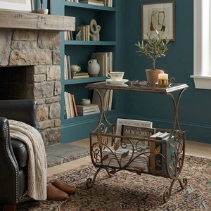<b>Vintage</b> Wrought Iron Glass Top Magazine Holder Etagere Shelf Freestanding Metal Book Rack Living Room Furniture - Product Image 3