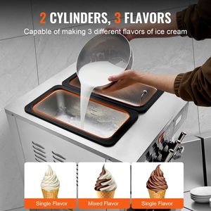 Macchina per gelato commerciale 34-44 L/H 3400W 3-Flavor Freestanding Soft Serve Maker 2 X 9L in acciaio inossidabile tramoggia pannello LED - Product Image 3