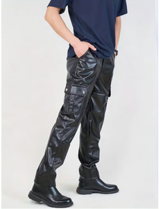 Pantalon de travail décontracté pour homme, imperméable, enduit PU, plusieurs poches, taille élastique, coupe droite, poids lourd, noir - Product Image 1
