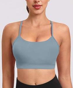Soutien-gorge de sport sans couture pour femme, col rond, bretelles spaghetti, maintien moyen, pour yoga et activités sportives, couleur unie noire - Product Image 3