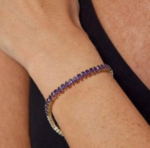 Natural Amethyst Charm <b>Bracelet</b> in Sterling Silver Gold Plated Elegant Purple Gemstone Luxury Fine Jewelry for Women - Product Image 2