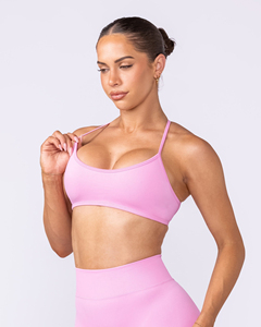 Sujetador Deportivo de Yoga sin Costuras para Mujer, Color Sólido, Escote Redondo, Soporte Medio, Color Rosa - Product Image 3