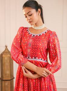 Vestido Casual de Verano 2026, Estilo Chino, Estampado Floral, para Mujer, Talla Grande, Cuello Redondo, Tela de Muselina Suave, Mangas 3/4 Abullonadas - Product Image 2