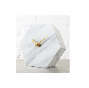 Horloge murale hexagonale de luxe en marbre, mouvement mécanique silencieux, cadran blanc minimaliste, aiguilles dorées, design géométrique moderne - Product Image 1