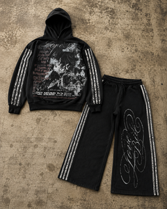 Custom Premium Winter Solid Vintage Washed Zip Hoodie <b>Rhinestone</b> Embroidery Cropped <b>Jacket</b> Wide Leg Sweatpants 100% Cotton - Product Image 5