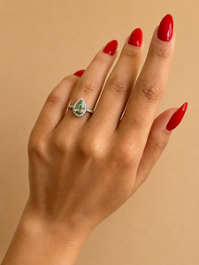 Bague de fiançailles et d'anniversaire en or 14 carats plaqué rhodium, 1 carat, forme poire, vert vif fantaisie, halo, diamant fantaisie certifié IGI - Product Image 2