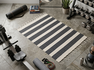 Striped Cotton <b>Rug</b> Rectangle Modern Non-Slip Exercise Mat Home Use Flat Weave <b>Thin</b> Pile - Product Image 1