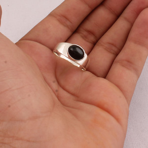 Wholesale 925 Sterling Silver Oval Black Onyx <b>Ring</b> Bezel Set Natural Gemstone Cabochon <b>Plain</b> Band Fine Jewelry Party - Product Image 1