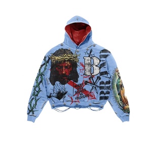 Jersey de algodón pesado para hombre, sudaderas de gran tamaño, venta al por mayor, logotipo personalizado, impresión completa, ropa de calle lavada vintage, sudaderas con capucha - Product Image 2