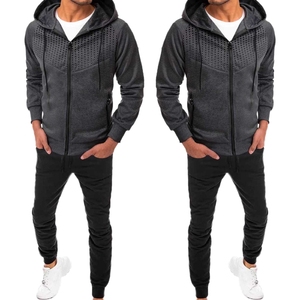 Survêtement à capuche zippé pour homme, couleur unie, respirant, décontracté, manches longues, polyester et coton, pour l'automne, avec poches latérales - Product Image 6