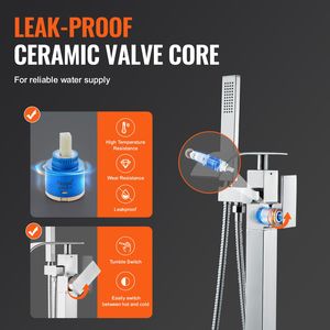 Rubinetto per vasca da bagno freestanding con doccia a pioggia, miscelatore a pavimento, rubinetto di riempimento vasca, rubinetteria con beccuccio girevole a 360 gradi e due modalità di getto d'acqua - Product Image 3