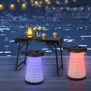 Set da Campeggio Pieghevole 3 Pezzi con Tavolo e 2 Sgabelli, Luci LED Retrattili, Arredo Portatile per Esterni - Product Image 3