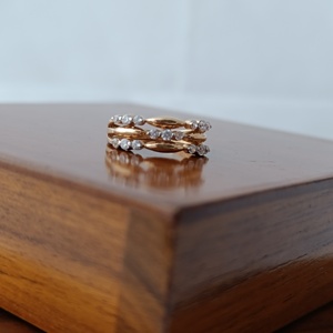 Namivaa 18K Solid Rose <b>Gold</b> Diamond Stackable <b>Ring</b> <b>Set</b> Multi Band Beaded Design Elegant Minimalist Wedding Women Jewelry Gift - Product Image 4