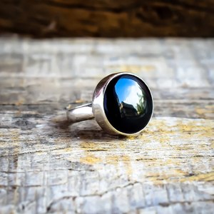 Anillo de Boda para Mujer, Hecho a Mano, Plata de Ley 925, Ónix Negro, Corte Redondo, Estilo Bohemio, Engaste de Bisel, Joyería con Piedras Preciosas - Product Image 3