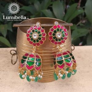 Jaipur Jadau Kundan Gold Plated Drop Stud Earrings with Pearl and Tassel - Product Image 1