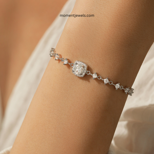 Pulsera de Plata de Ley 925 con Moissanita de Lujo para Mujer, Brillante, con Colgante Geométrico, Cadena de Cable, Bañada en Rodio, Estilo IG - Product Image 2