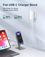 Chargeur mural USB C 65W à charge rapide, design ultra-fin multi-appareils avec prise pliable pour ordinateur portable, écouteurs, fonction PD 20V 3.25A