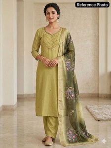 Premium Exclusive Collection Festive Ethnic Clothing & Accessories Cotton Silk Fabric <b>Kurti</b> With Pant for Girls Office Wear Suit - Product Image 3