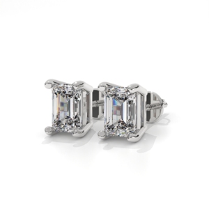 Diamond <b>Stud</b> Earrings in 10k 14k 18k White Gold Lab Grown <b>Emerald</b> Cut Solitaire Classic Four Prong Minimalist Diamond Earring - Product Image 2