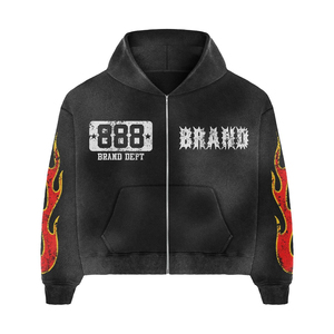 Conjunto de Chándal Personalizado para Hombre con Estampado de Llamas, Sudadera con Cremallera y Pantalones Jogger, Ropa Urbana, Traje Deportivo Gráfico, OEM ODM Marca Privada - Product Image 2