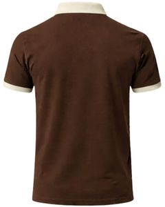 Polo de Algodón Marrón Personalizado para Hombre con Cuello y Puños en Contraste Beige, Corte Clásico, Casual, Verano, Suministro al por Mayor OEM - Product Image 2
