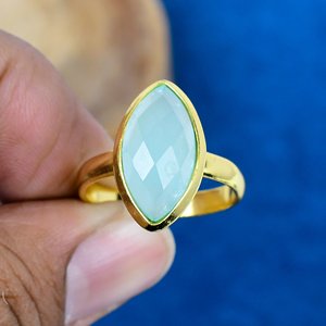 Natural Aqua Chalcedony Marquise Shape Gemstone <b>Ring</b> Handmade 18k Gold Micron Over 925 Sterling <b>Silver</b> - Product Image 2