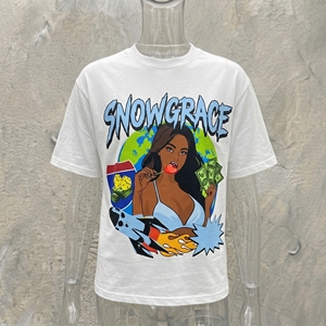 Snowgrace Men's White Short Sleeve T-<b>Shirt</b> With Graphic Print Street Style Regular Fit O-Neck Jersey Cotton - Product Image 3