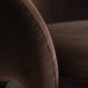 Modern Contemporary Swivel Lounge Chair Solid Teak Premium Velvet Upholstered Curved Barrel Design Deep Comfortable Seat - Product Image 5