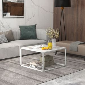 Tavolino da Caffè Moderno Quadrato con Elegante Piano in Finto Marmo, Arredamento Elegante per la Casa - Product Image 2