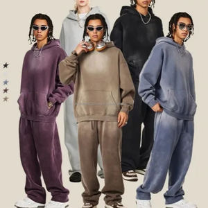 เสื้อมีฮู้ดแบบสวมหัวโอเวอร์ไซส์ของผู้ชายเสื้อสไตล์วินเทจโอเวอร์ไซซ์ถักแนวสตรีทแวร์คอปกลายสีทึบพิมพ์โลโก้ตามสั่ง - Product Image 1