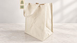 Sac fourre-tout en coton style Tesco (60% recyclé mélangé à 40% RPET) - 27x41x10 cm Couleur Pantone personnalisée Logo sur mesure Qualité export - Product Image 5