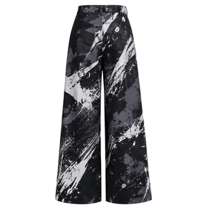 Pantalon large en molleton tissé mi-lourd personnalisable pour homme, style streetwear, imprimé éclaboussures de peinture abstraite, fermeture éclair, noir et blanc - Product Image 1