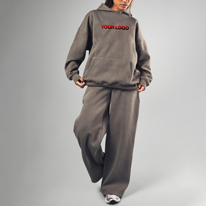 Ensemble sweat à capuche oversize et pantalon de jogging à jambes larges sur mesure de haute qualité, avec logo imprimé en relief, survêtement épais - Product Image 1
