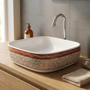 Lavabo de Cerámica Negro de Lujo con Acabado Electrochapado, Lavabo de Baño Moderno con Diseño Artístico Impreso - Product Image 4