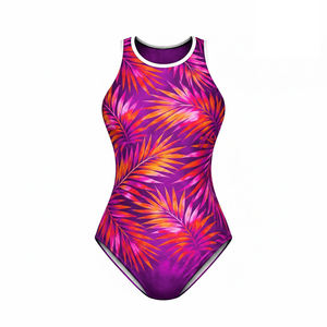 Traje de Baño Deportivo de Una Pieza, Corte Alto, Secado Rápido, Diseño Paisley con Estampado Color Caramelo en la Parte Delantera, 100% Poliéster - Product Image 3