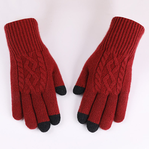 Women’s Thermal Winter Warm <b>Gloves</b> <b>Wool</b> Acrylic Cable Knit Touchscreen Elastic Wrist-Length - Product Image 3