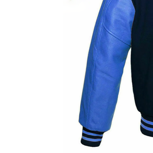 Custom Size Royal Color Wool Sleeve Hooded Varsity <b>Jacket</b> Unisex Letterman Baseball Fans' Front - Product Image 4