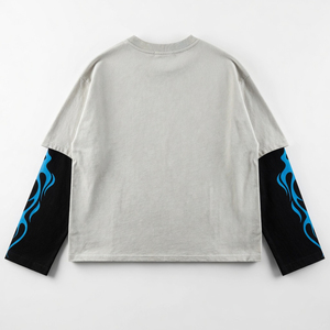 เสื้อยืดสตรีทแวร์พรีเมียมสั่งทำพิเศษ ทรงโอเวอร์ไซส์ ลายกราฟิก Y2K แขนสองชั้น พิมพ์ลายหัวกะโหลก สไตล์วินเทจ ผู้ผลิตเสื้อผ้าแบรนด์ส่วนตัว - Product Image 2