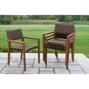Conjunto de Mesa de Jardín de Teca con Sillas Tejidas y Banco, Diseño Contemporáneo, Muebles de Madera Maciza Duraderos, Impresión a Todo Color para Patio - Product Image 5