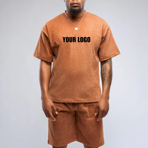 Custom Embroidery Logo Printed Solid Summer Men's Plus Size Knee Length Breathable Eco-Friendly 100% Cotton Short <b>Set</b> Tracksuits - Product Image 4