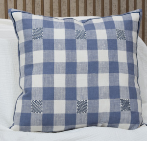 100% Pure Linen Embroidered Solid Check Luxury Eco-Friendly Washable <b>Cushion</b> <b>Cover</b> Blue White Decorative Throw Pillow <b>Cover</b> - Product Image 1