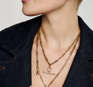 Colgante de Barra en T de Oro Amarillo de 14k con Diamante Cultivado en Laboratorio, Cierre Circular Pavé, Joyería Fina de Lujo, Hecho a Medida, para Boda, Compromiso, Unisex - Product Image 4