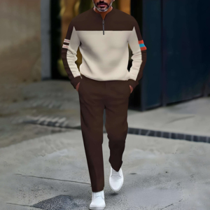Ensemble de survêtement personnalisé à demi-zip pour homme, OEM ODM, 2 pièces, sweat-shirt en polaire, polyester, streetwear décontracté, tenue de jogging - Product Image 5
