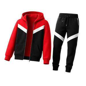Ensemble de survêtement athlétique rouge et noir pour homme avec veste zippée et pantalon de jogging ajusté, tenue de sport pour la gym et le fitness - Product Image 4