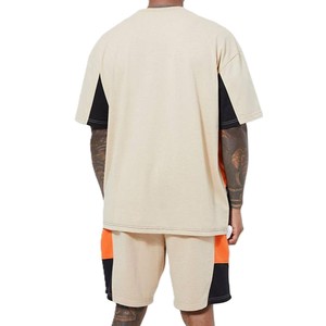 Ensemble deux pièces pour hommes, orange et beige, t-shirt à manches courtes et short, style décontracté, streetwear d'été - Product Image 6