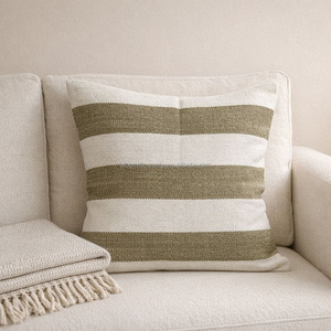 20 × 20 Inch Beige Handloom Woven <b>Cushion</b> Cover Fine Horizontal Stripe Textured Throw <b>Pillow</b> Decorative Accent <b>Pillow</b> - Product Image 6