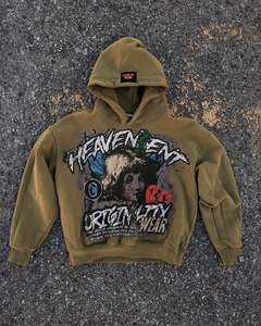 Sudadera con capucha extragrande personalizada para hombre con cremallera, estampado DTG, lavado ácido, corte cropped, estilo vintage, streetwear, chándal - Product Image 2